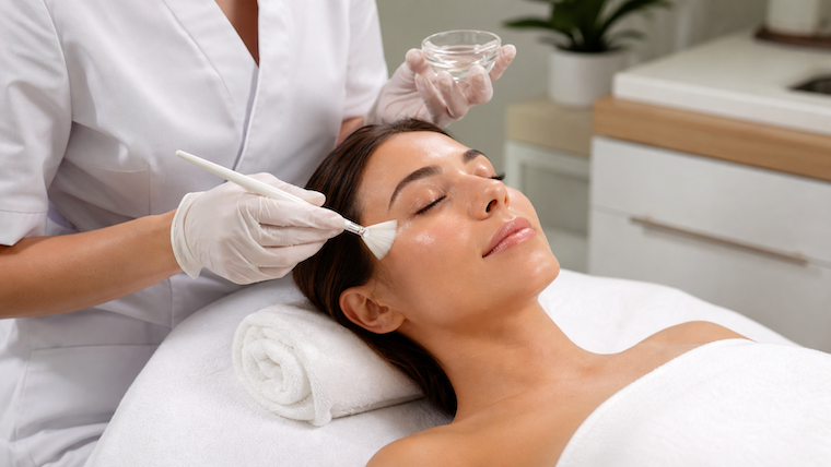 Pasien menerima facial treatment dari terapis Lumina